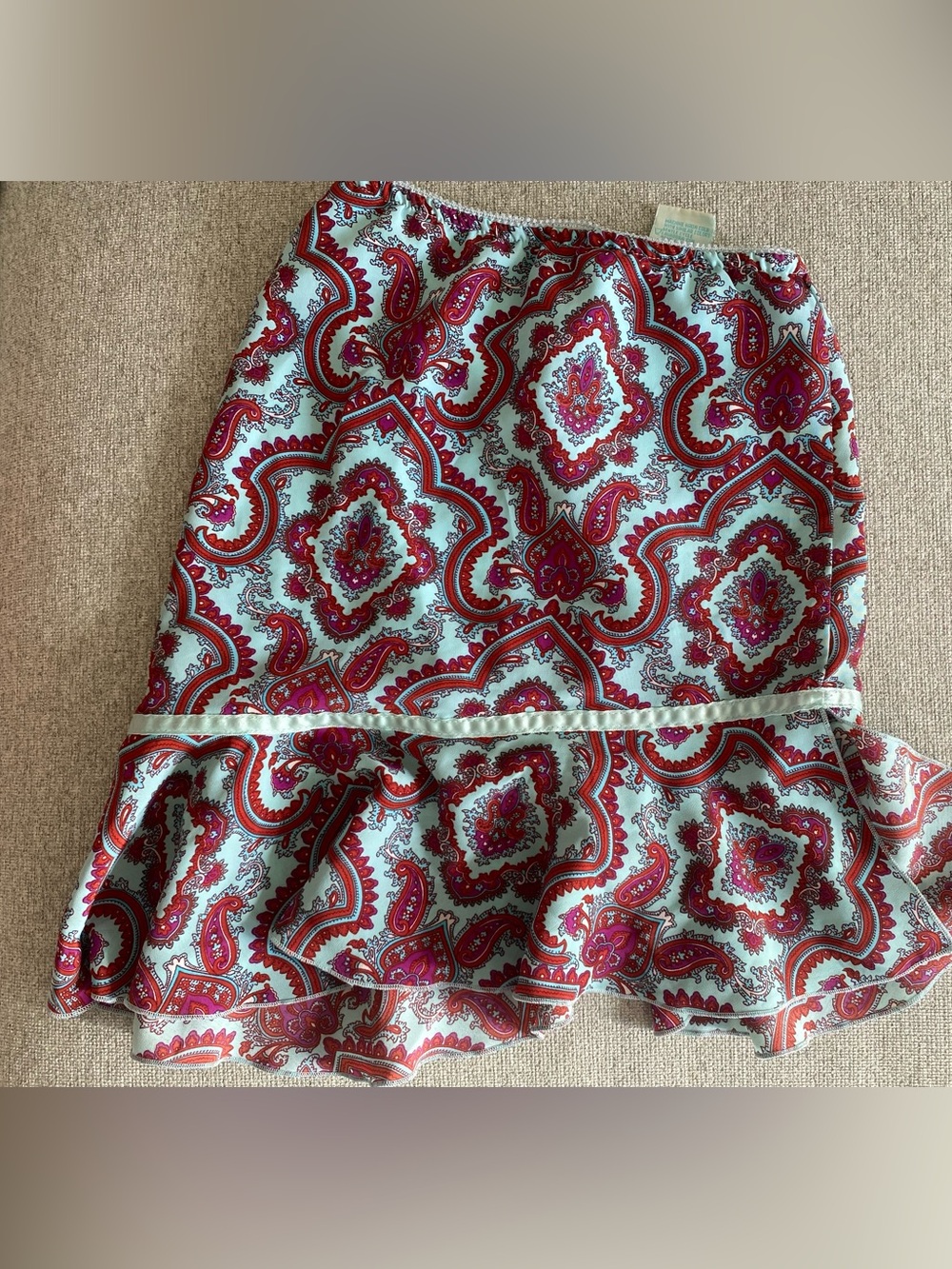 Girls Pink & Aqua Paisley Ruffle Hem Skirt